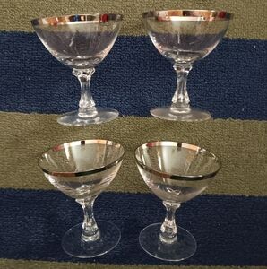 4 Vintage FOSTORIA Sherbert Platium Rim Wedding Ring Crystal Champagne Glasses
